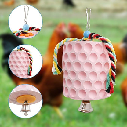 Oooct Large Chicken Chewing Toy, Chick Beak Grinding Calcium Stone with Bells, Chicken Coop Accessories, Cage Toys for Cockatiel Parakeet Parrot Budgies Rat Hamster Rabbit Bunny African Grey