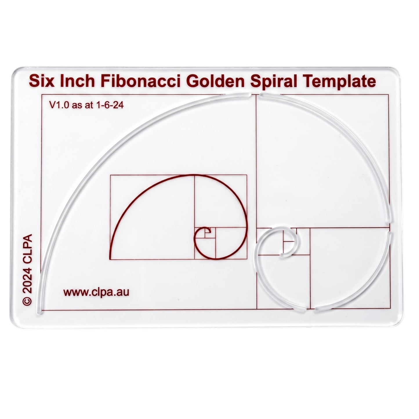 6" Fibonacci Spiral Stencil Template — Golden Ratio Tool for Drawing — Fibonacci Template — Geometric Stencil for Art, Drafting and Quilting — Clear PETG — Made in Australia