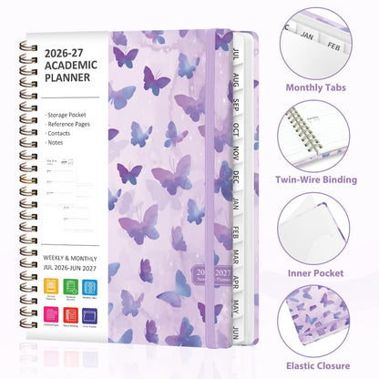 Planner 2026-2027, Weekly and Monthly Academic Planner, July 2026 - June 2027, Hardcover Calendar Agenda Book for School Year Planning, School Supplies for Teacher and Student, A5(6.3'' x 8.5'')