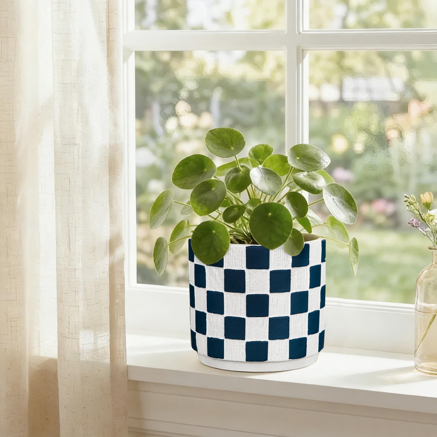 Nature Crafted 5.5 inch Ceramic Plant Pots with Drainage Hole Silicone Plug, Checker Ceramic Planters Flower Planter for Indoor Outdoor Home Garden Patio Office Gardening Desktop Windowsill, Blue