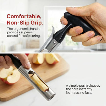 2 Pack Apple Corer, Stainless Steel Apple Corer Tool with Serrated Coring Head, Quick Core Release, Non-Slip Handle, Fruit Core Remover for Apples, Pears, Bell Peppers