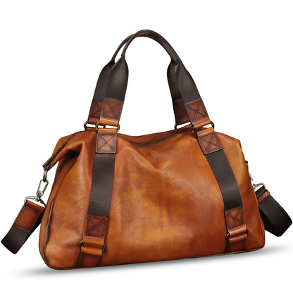 Genuine Leather Messenger Bag for Men Top Handle Handbag Crossbody Sling Laptop Bag Vintage Travel Business Briefcase (Brown)