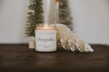 Sweet Water Decor Christmas Scented Candle - Cinnamon, Trees, Orange, and Clove Scented Winter Candle - Christmas Candles and Decor for Home - 9oz. Clear Jar Soy Candle, Made in the USA