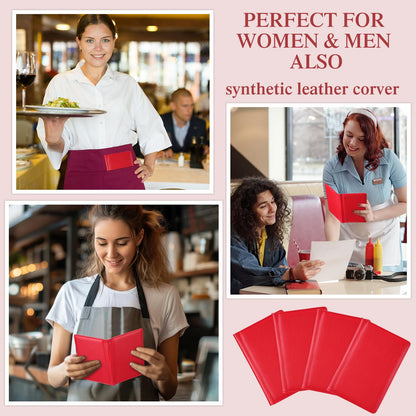 Containlol 6 Pcs Waitress Server Books Guest Book Pad Leather Money Organizer Wallet Organizer Waiter Cash Check Bill Receipt Holder with Pocket for Waitstaff Fit Apron(Red Style)