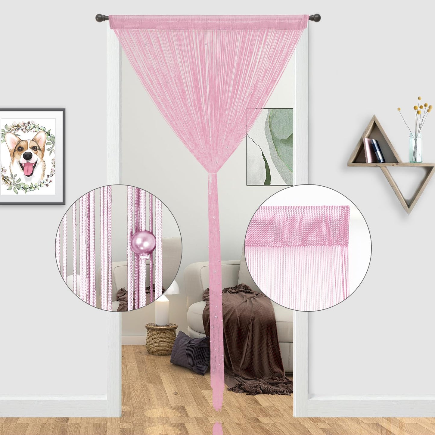YIIBAII Beaded Curtain Beaded Curtains for Doorways Weave Suitable for Interior Decoration and Partitions Hippy Closet Curtains (Pink, 35"x79")