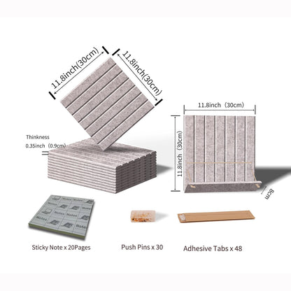 12 Pack Bulletin Boards 48" x 36" Alternative Cork Board for Office,Built-in Storage Device，Large Cork Boards for Walls ， Felt Wall Tiles, Contains Removable Security Stickers and PushPins (V-Gray)