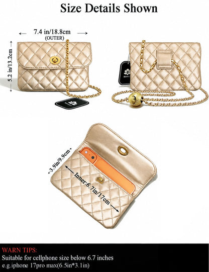 BEMYLV Leather Chain Belt Bag for Women Gold Crossbody Phone Purse Adjustable Fanny Pack Fashion Waist Purse Evening Clutch Detachable Mini Handbag