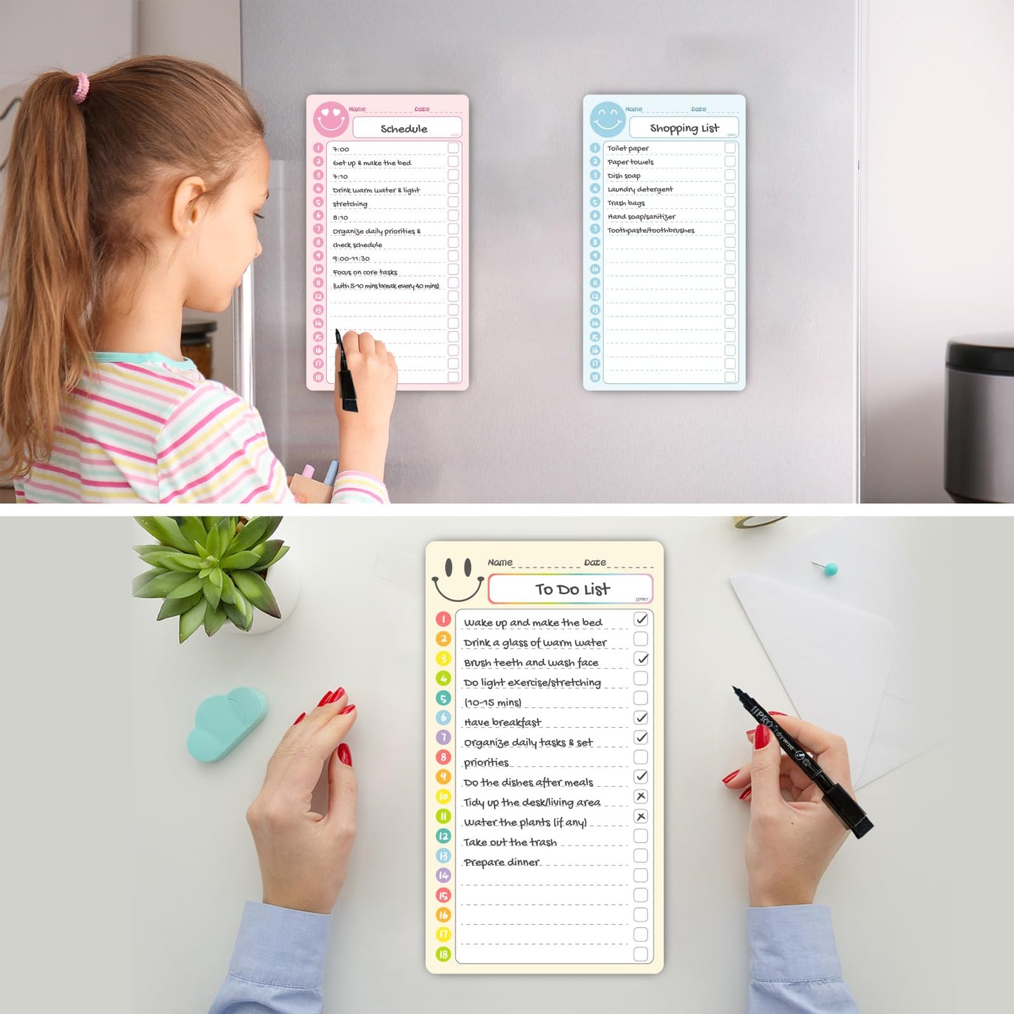 JJPRO Magnetic Multi-Functional to Do List for Fridge - 10" x5.5“ Home Checklist for Kids and Teens,Daily Checklist for Toddlers,Magnetic to Do List for Refrigerator-Blue,Pink&Yellow