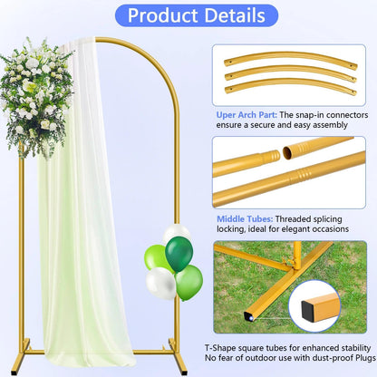 Metal Arch Backdrop Stand and Cover Set (Beige, 7.2 ft), Wedding Arch Stand with Beige Cover for Baby Shower, Party, Birthday, Wedding, Bridal Shower