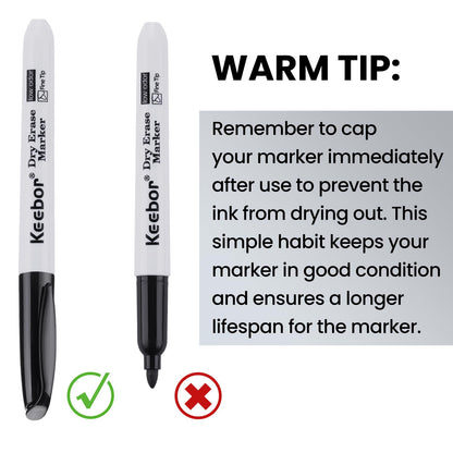 Keebor Fine Tip Dry Erase Markers - Bold Black, Long-Lasting ink, Low-Odor - 72 Pack Whiteboard Markers Bulk for Home, Office, Back to School Supplies