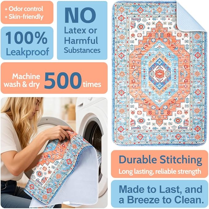 Washable Pee Pads for Dogs, 2 Pack Reusable Puppy Training Pads 72"x72" Super Absorbent Waterproof Dog Training Pads, Non-Slip Potty Pads, Whelping Pads Litter Mat Orange/Mix