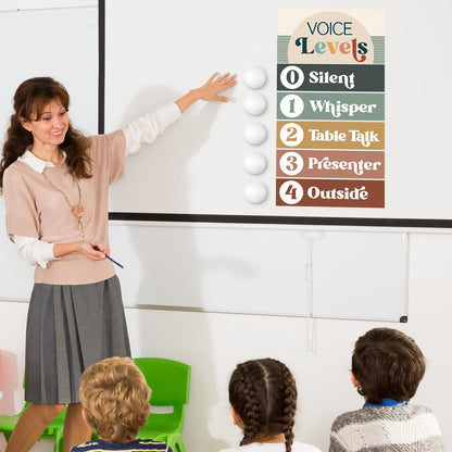 Glooglitter 5 Pcs School Magnetic Voice Level Chart Poster and Push Light Boho Classroom Decor LED Tap Light Chart Noise Voice Level Rules Sign for Classroom Teachers Back to School Supplies