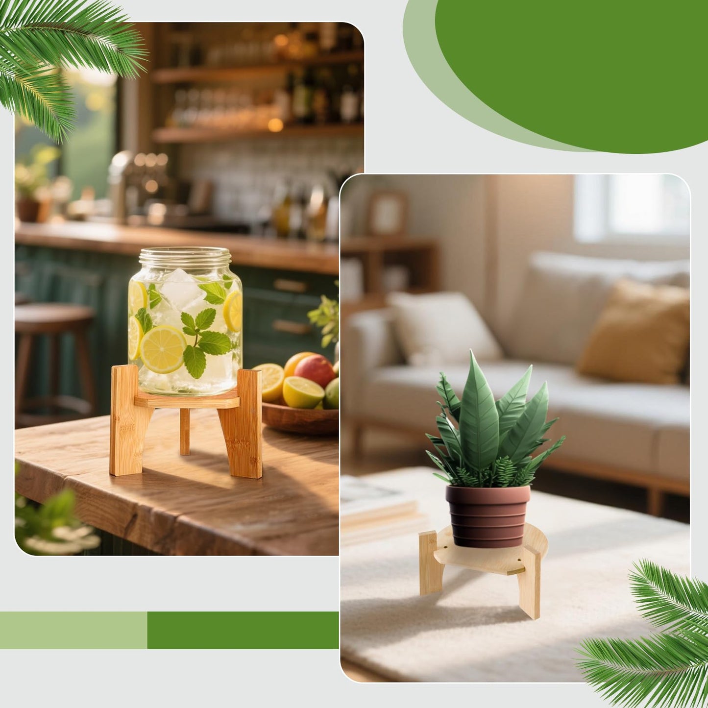 Wood Drink Dispenser Stand Natural Bamboo Fits 7 in (18 cm) Inch Diameter Beverage Jugs Elegant & Sturdy Stand for Home, Parties, & Catering Events