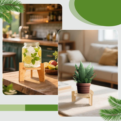 Wood Drink Dispenser Stand Natural Bamboo Fits 7 in (18 cm) Inch Diameter Beverage Jugs Elegant & Sturdy Stand for Home, Parties, & Catering Events