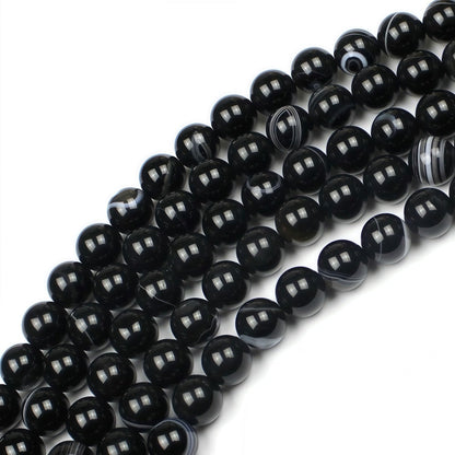 MJDCB Natural Black Striped Agate Round Loose Beads for Jewelry Making DIY Bracelet Necklace (12mm)