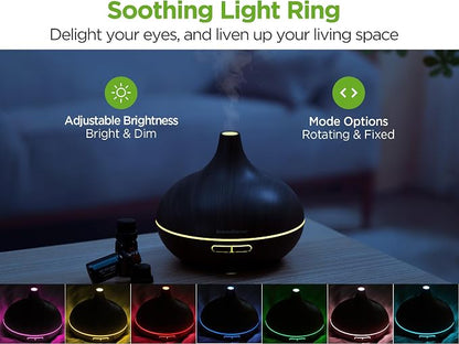 InnoGear Aromatherapy Diffuser & 10 Essential Oils Set, 400ml Diffuser Ultrasonic Diffusers for Home Cool Mist Humidifier with 4 Timers 7 Colors Light Waterless Auto Off, Dark Wood Grain