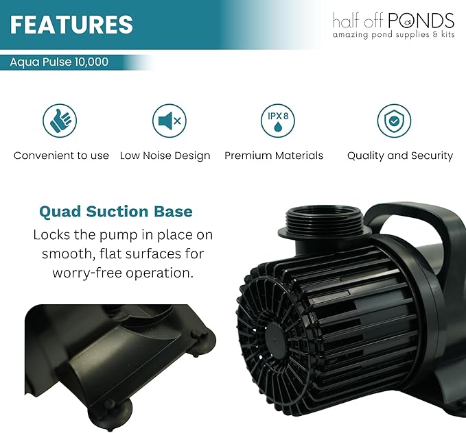 HALF OFF PONDS Submersible Water Pump, 10,000 GPH Pond Pump with 200FT Power Cord and 31FT Max Head, 720W Ultra Quiet Energy Efficient Pump for Koi Pond, Fountain, Waterfall, Water Garden, Skimmer