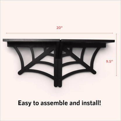 BELL BOOK AND CANDLE 2 PC Spider Web Floating Shelves - Hang Separately or Together - Spooky Gothic Decor - Goth Oddities Shelf - Horror Bookshelf