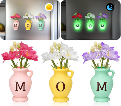 Mini Vase Magnets for Fridge,Silicone Tiny Magnetic Glow Plant Pot,Glow Bud Vase for Real Fake Flower,Gift for Mom from Daughter Son for Mother Day Birthday for Kitchen Office Locker Whiteboard Decor