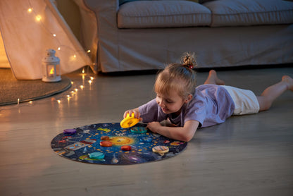 Hape Solar System Puzzle | Round Solar System Puzzle Toy for Kids, Solid Wood Pieces and A Glowing LED Sun