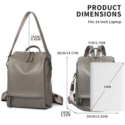 Wesccimo Genuine Leather Backpack Purse for Women, Fashion Designer Soft Backpack with Large Compartment Grey