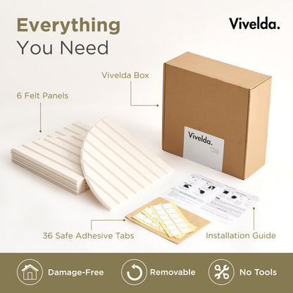 VIVELDA Large Felt Bulletin Board Arched 35" x 24" - Cork Board Alternative for Wall, 6 Felt Tiles with 32 Adhesive Tabs, Stylish Pin Board for Home Office, Bedroom & Classroom (Linen)