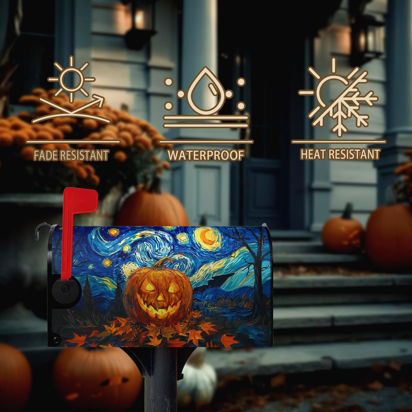 Dacawin Halloween Pumpkin Magnetic Mailbox Covers Standard Size 18 x 21 Van Gogh's Starry Night Mailbox Wraps Cover Oil Painting Decorations Post Box Cover for Garden Yard Outdoor Decor