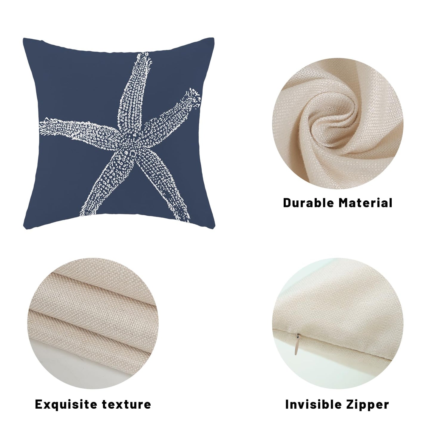 Blue Starfish Pillow Covers 18x18 Inch Set of 2, Nautical Ocean Coastal Blue Coral Throw Pillows Spring Summer Decorations Linen Pillowcase Outdoor Decor Farmhouse Cushion Case for Home Holiday