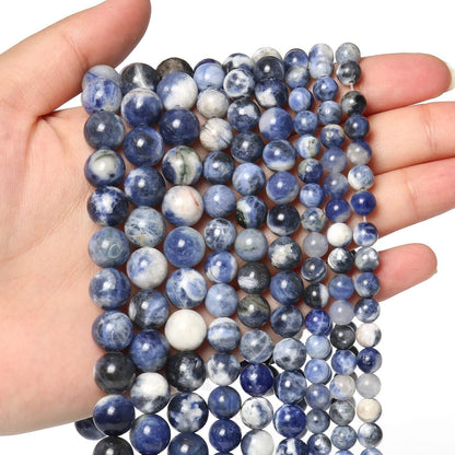 About 60pcs 6mm Natural Stone Beads White Blue Sodalite Beads Energy Crystal Power Gemstone for Jewelry Making, DIY Bracelet Necklace