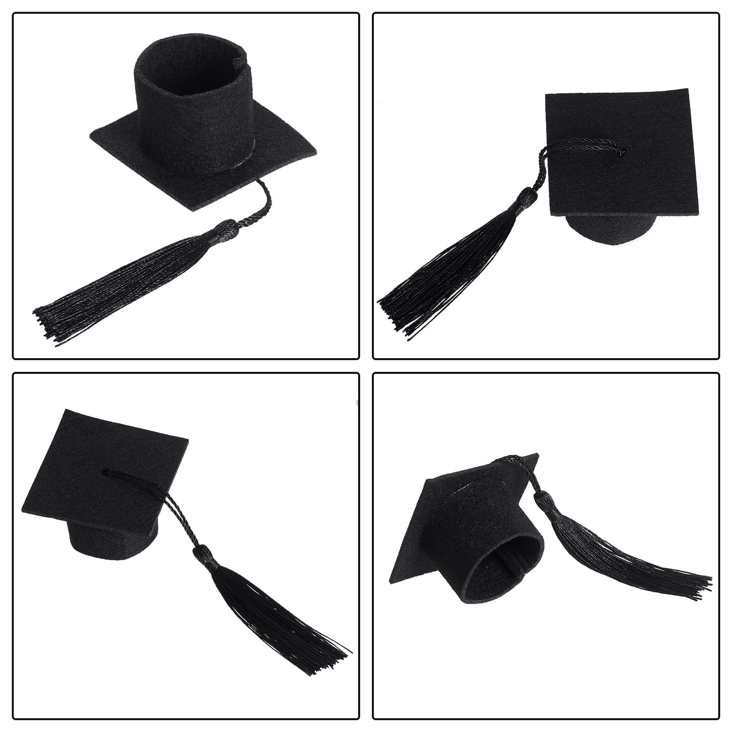 12pcs Mini Graduation Cap for Crafts Black Felt Graduation Hat Bottle Toppers with Tassels Mini Cap Decorations Bottle Toppers for Party Table Decoration (Black)