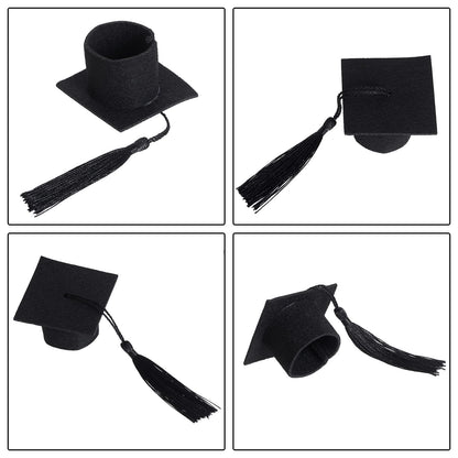 12pcs Mini Graduation Cap for Crafts Black Felt Graduation Hat Bottle Toppers with Tassels Mini Cap Decorations Bottle Toppers for Party Table Decoration (Black)