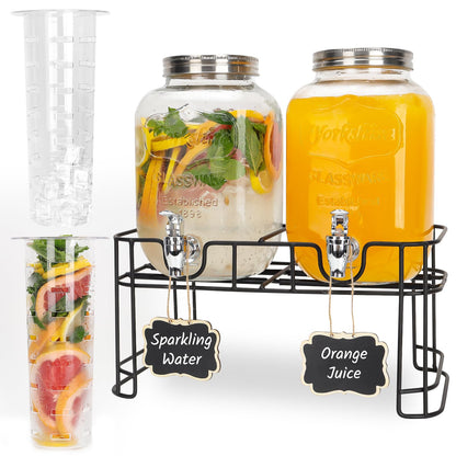 2 PACK 1 Gallon Glass Drink Dispensers, Beverage Dispenser With Stand