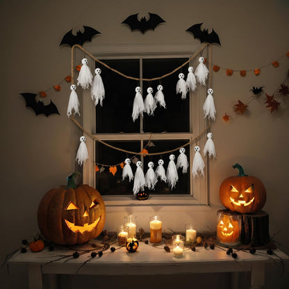 Soulchen 12 Pcs Halloween Hanging Ghosts Decor 10"/8"/6" Primitive Specter Decorations with Eyes for Ghost House Party Supplies Garden Tree Decor Gifts(White)