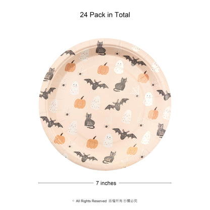 Cheerland Summer ween Paper Plates Disposable Cute Pumpkin Bat Ghost Party Plates for Pastel Halloween Decoration Kids Birthday Baby Shower and Spooky Summerween Party Decorations 7 Inch Pack of 24