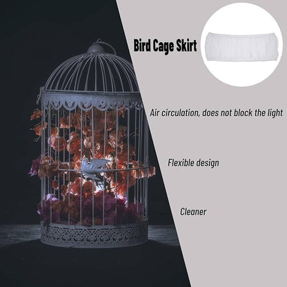 Hakeeta Bird Cage Skirt, Mesh Bird Seed Catcher, Birds Cage Airy Net Cover, Soft Nylon Ventilated Skirt Traps Cage Basket Seed Guard Parrot with Adjustable Drawstring.(Large Size-XL(White)