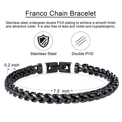 GTMJ 316L Stainless Steel Black Franco Chain Bracelet for men 7.5 Inches