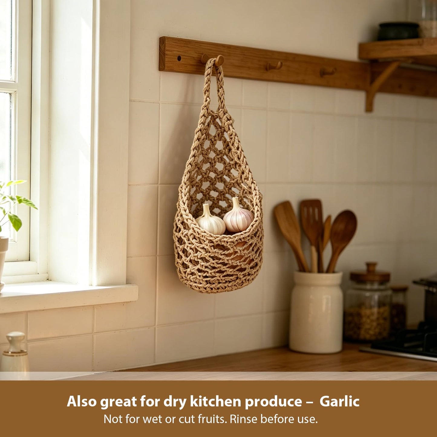 4-Pack 5-Inch Macrame Wall Plant Hangers, Natural Cotton Hanging Planter Baskets for Indoor Plants, Boho-Style Woven Plant Baskets for Walls, Small Hanging Pots for Succulents and Kitchen Storage