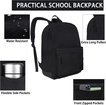 SUPACOOL Casual Laptop Backpack for Men and Women, Work backpack, Black Backpacks, College School Backpack for Boys and Girls, Lightweight Travel Back Pack(Black)