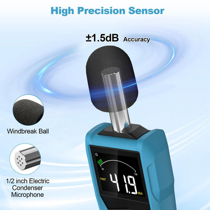 Decibel Meter, DURFICST Sound Level Meter with LCD Color Screen, 30-130dB SPL Meter with A/C Weighting, Data Hold, MAX/MIN,dB/SONE Unit,FAST/SLOW Response,for Home, Office, Factory, Noisy Neighbors