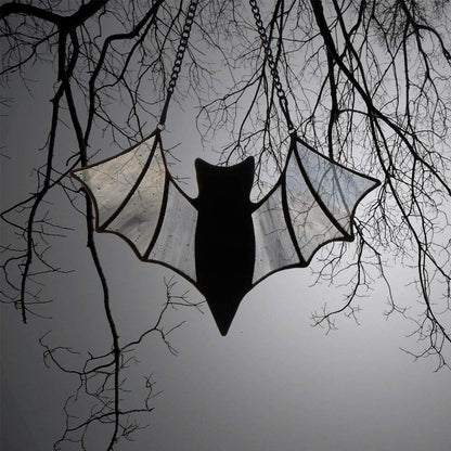 HAOSUM Halloween Bat Decoration Stained Glass Window Hangings - Bat Suncatcher Ornaments Spooky Bats Craft Window Decor Gifts(3.9"×3.9")