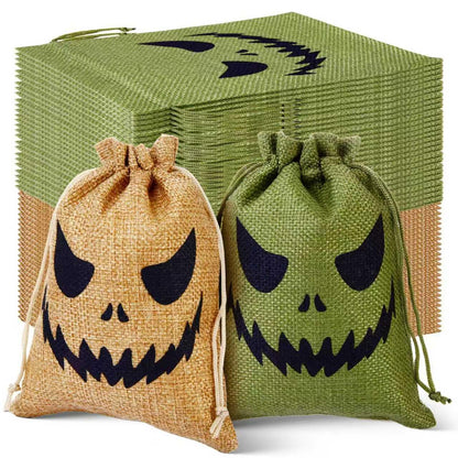 NFAMRZCAR 48 Pcs Halloween Burlap Treat Bags Gift Bags 5"x7" Drawstring Oogie Halloween Trick or Treat Burlap Bag Candy Bags for Party Favors Supplies (Colorful, 2 STYLE 48PC)