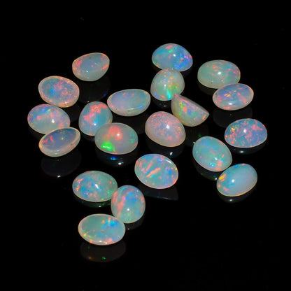 (2 PCS, Oval 7x5) AURA GEMS Natural Ethiopian Opal Oval Cabochon, Opal Loose Gemstone For Jewelry Making, Fire Play Color Opal Oval Cabochon Cut All Calibrated Sizes
