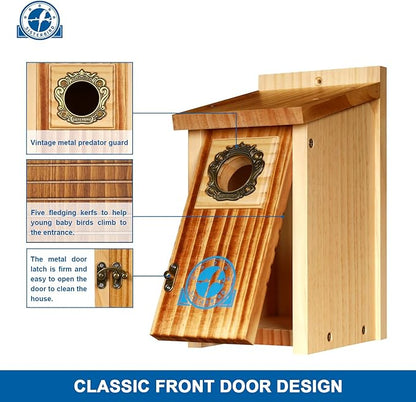 SISTERBIRD Preminum Bluebird Houses for Outside, Wooden Bluebird House, Birdhouses for Outdoors Courtyard, Festival Bird Nesting, Assembly Bird Box, Bluebird Finch Swallow Wren Chickadee
