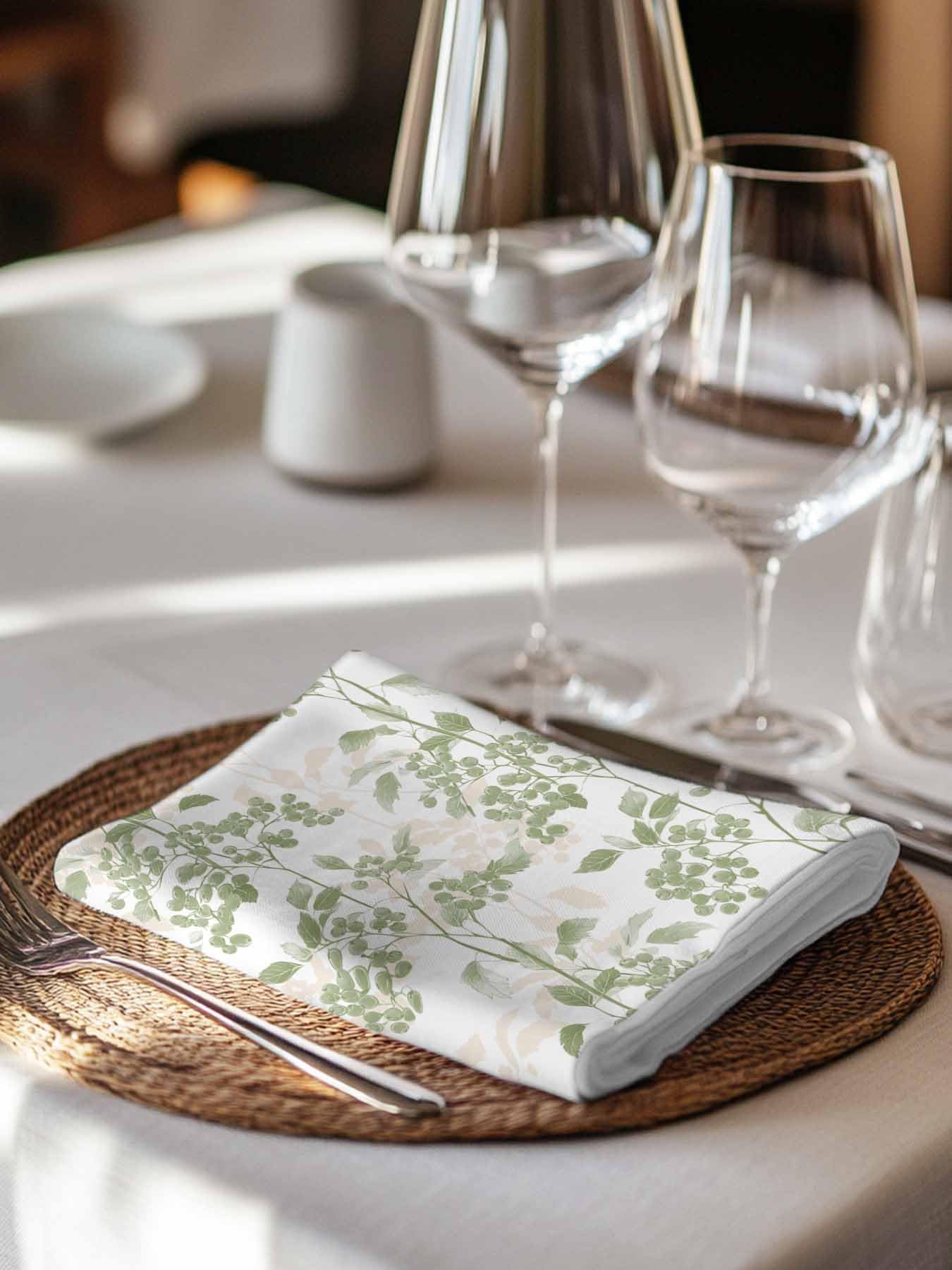 Sage Green Leaves Cloth Napkins Set of 6 - Washable Dinner Napkins Reusable Table Napkins for Home Party Weeding Dining Table Setting Decoration,Oversized 20"x20" Wildflower Herbs Floral Spring Summer