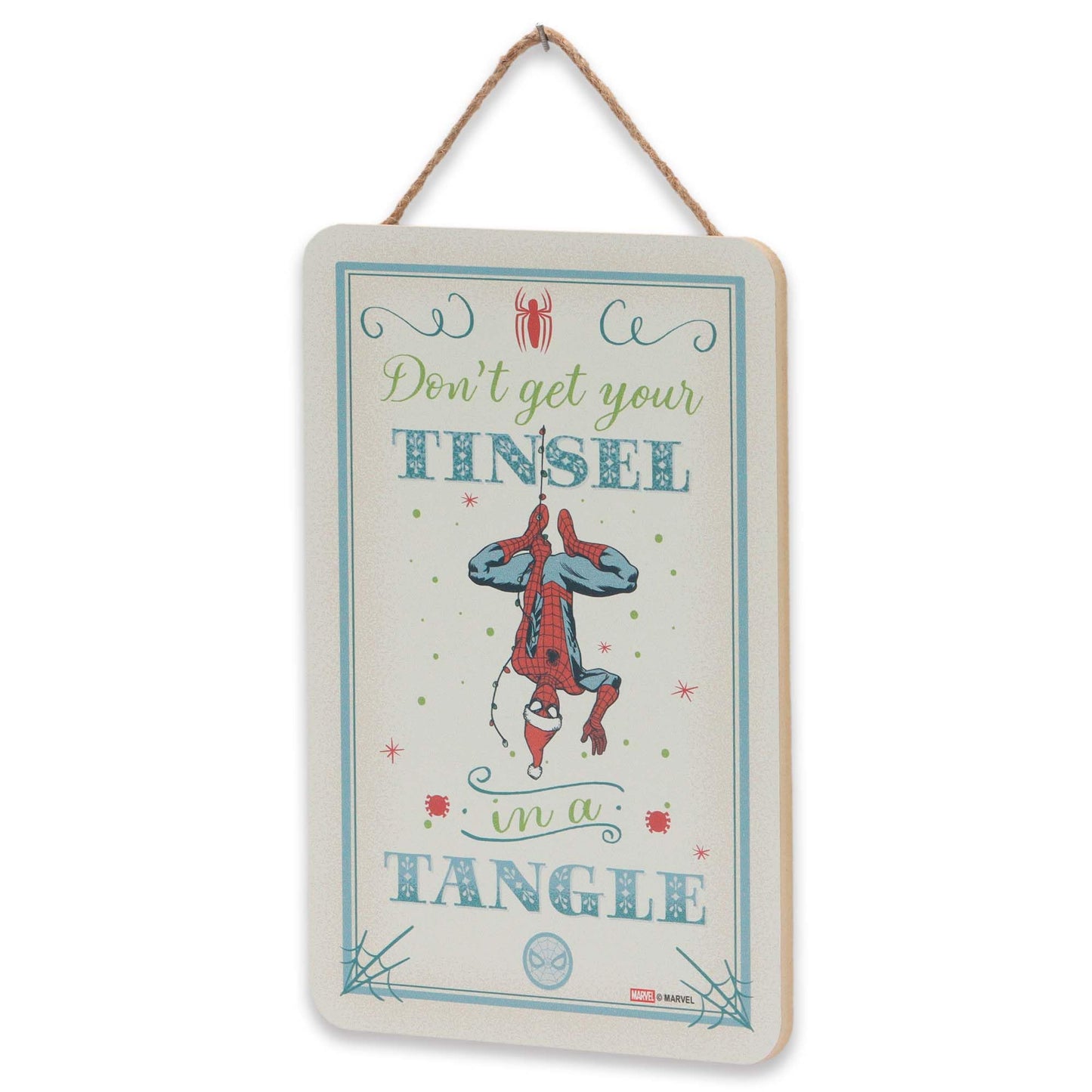 Marvel Spider-Man Don't Get Your Tinsel in a Tangle Hanging Wood Wall Decor - Funny Spider-Man Sign for Christmas Decor
