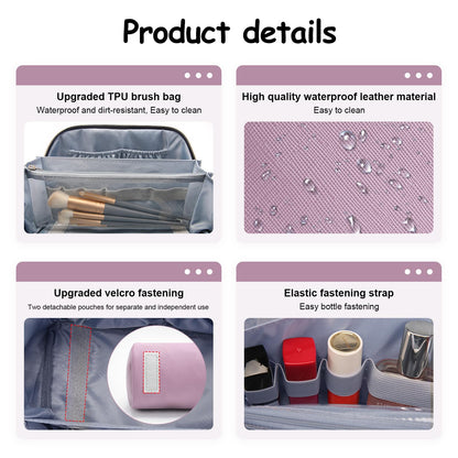 BOYATU Travel Makeup Bag Organizer Cosmetic Bag: 3 Pcs Set Make up Bags for Women with Handle - Waterproof Vegan Leather Toiletry Bags Travel Essentials Pouch with Compartments (C-06-Purple)