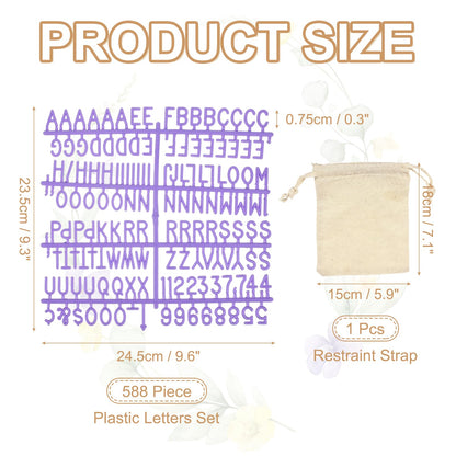 PATIKIL 588 Piece Plastic Letters Set for Felt Letter Board, Purple Alphabet Message Board Accessories Including Letter Numbers with Restraint Strap for Cafe, Wedding, Birthday