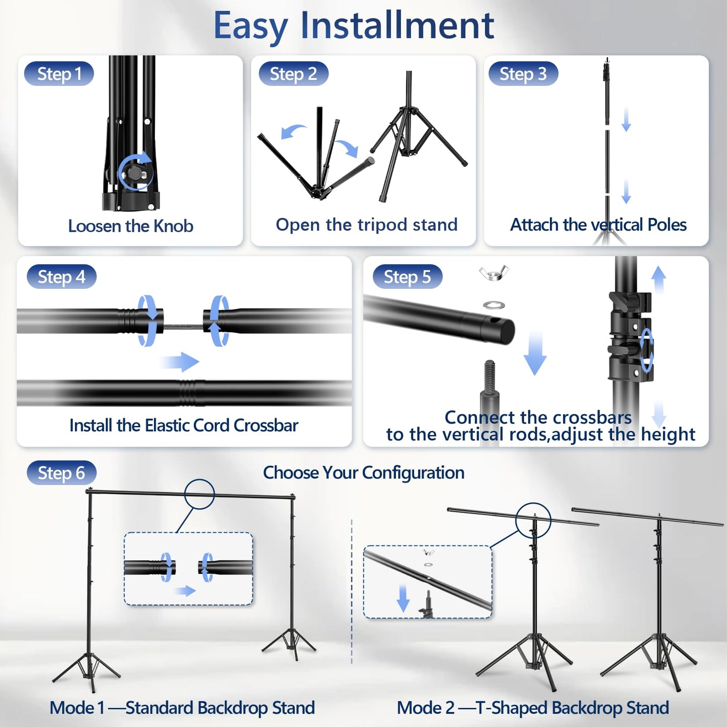 EMART 3-in-1 Backdrop Stand Kit 10x8.5 ft for Photography Studio, T-Shape Banner Back Drop Stand for Party, Wedding, Dectoration, Background Stand for Photo Video Studio with Carry Bag, 8 Clamps