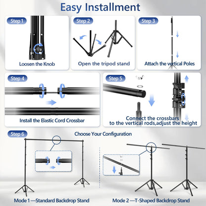 EMART 3-in-1 Backdrop Stand Kit 10x8.5 ft for Photography Studio, T-Shape Banner Back Drop Stand for Party, Wedding, Dectoration, Background Stand for Photo Video Studio with Carry Bag, 8 Clamps