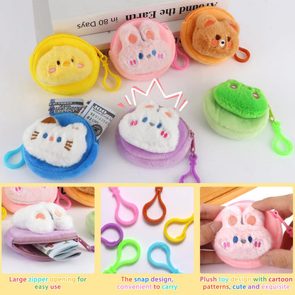 24 Pcs Cute Coin Purse for Women, Kawaii Plush Coin Pouch, Mini Wallet with Zipper Keychain, Small Change Purse for Women on Back to School Halloween Christmas Exchange Gifts